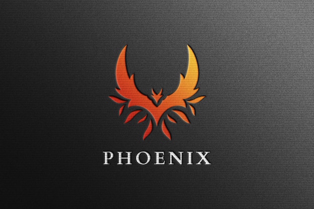 Phoenix logo mockup in black pressed paper