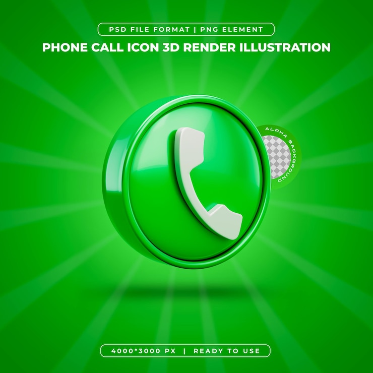 Free PSD phone call icon isolated 3d render illustration