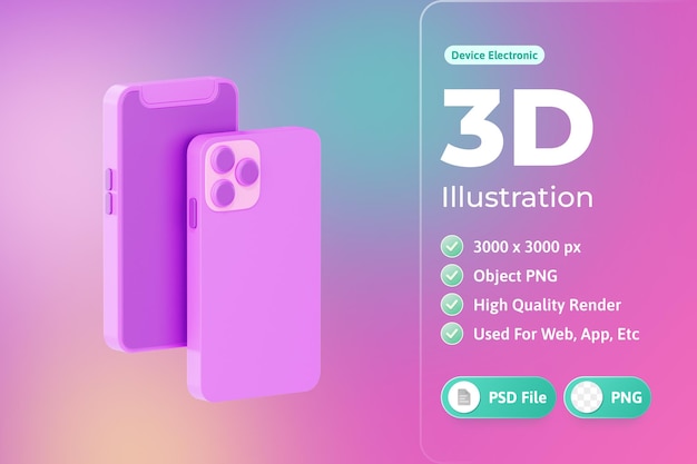 PSD gratuito illustrazione 3d del dispositivo elettronico del telefono