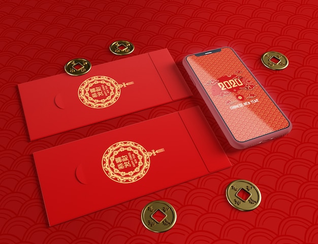 Phone mock-up and greeting cards for chinese new year