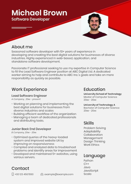 Photo attachable resume template psd in abstract design