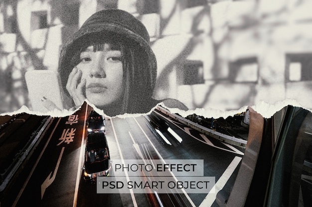 無料PSD 写真効果破れた紙のデザイン