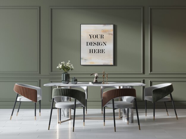 Download Premium Psd Photo Frame Mockup On Green Wall In Luxury Interior With Marble Table And Chairs Yellowimages Mockups