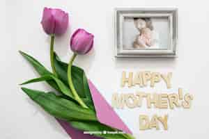 Free PSD photo frame and rose for mothers day