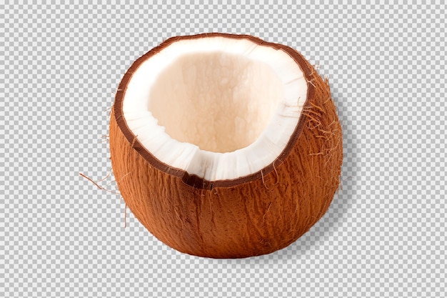 Photo of an open coconut isolated on transparent background