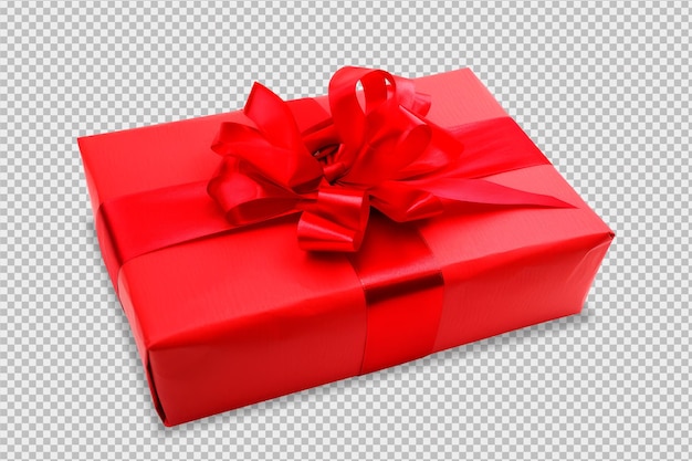 Photo of red gift box wrapped in red ribbon isolated on transparent background