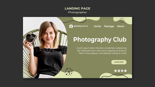 Free PSD photography club landing page template