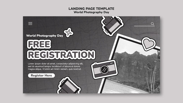 Free PSD photography day celebration landing page
