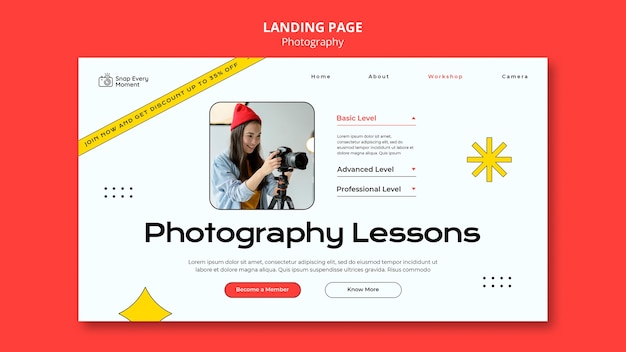 Free PSD photography lessons landing page template