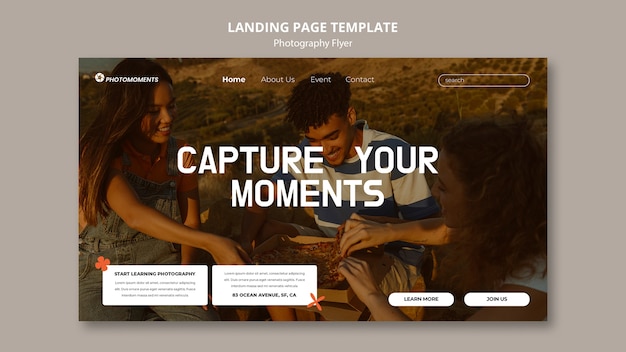 Free PSD photography lessons workshop landing page template