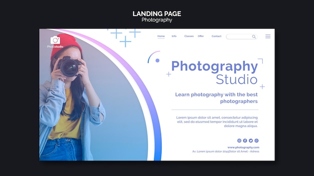 PSD gratuito modello di pagina di destinazione dello studio fotografico