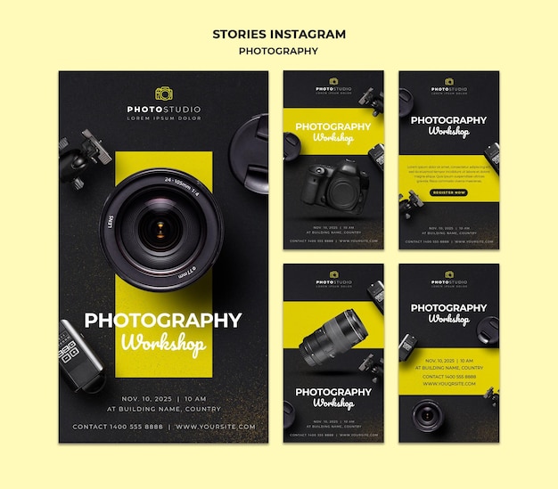 PSD gratuito modello di storie di instagram di workshop di fotografia