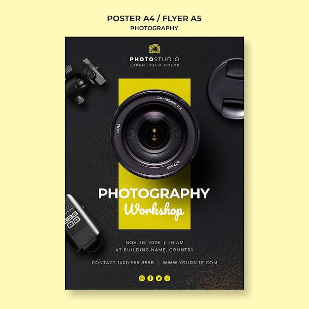 PSD gratuito modello di poster del workshop di fotografia