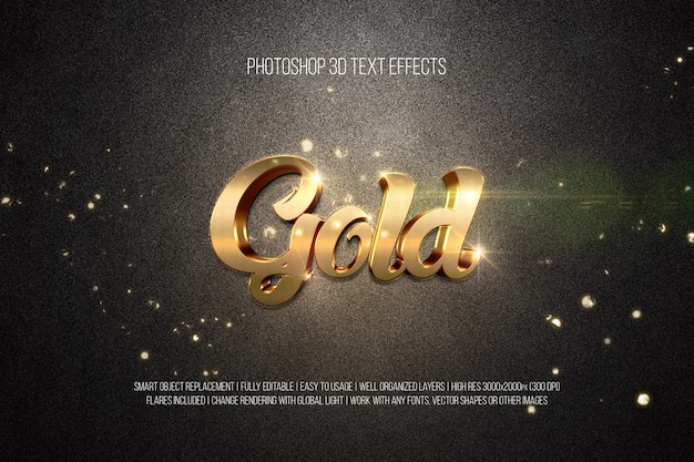 Photoshop 3d text effects gold