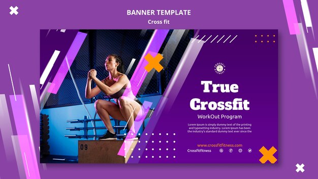 physical exercise classes horizontal banner template with geometric shapes