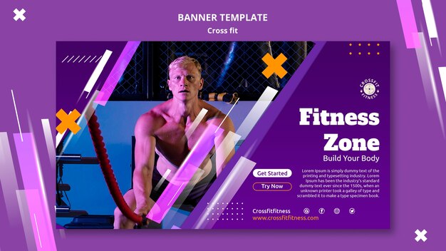 physical exercise classes horizontal banner template with geometric shapes