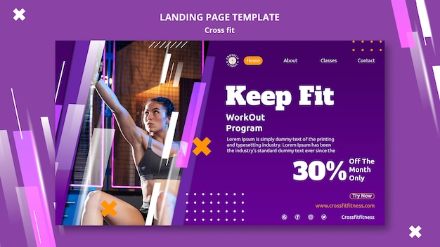 Physical exercise classes landing page template with geometric shapes