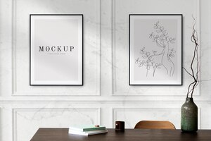 Free PSD picture frames mockup psd hanging on the wall scandinavian interior design