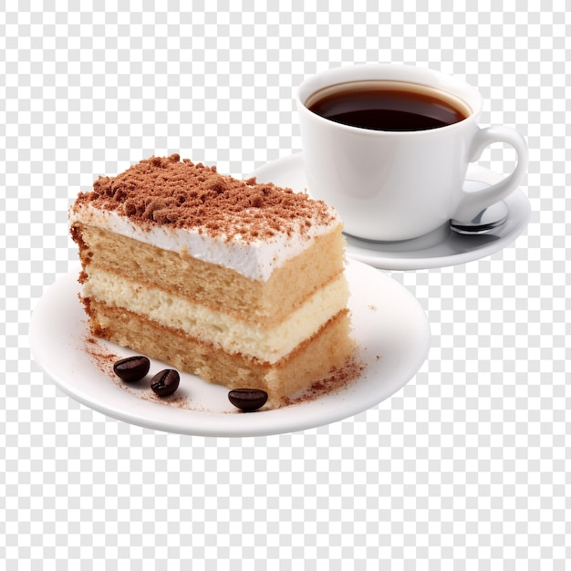 Free PSD a piece of sponge cake with cup of coffee isolated on transparent background