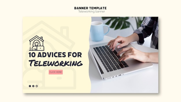 Pieces of advice for teleworking banner template