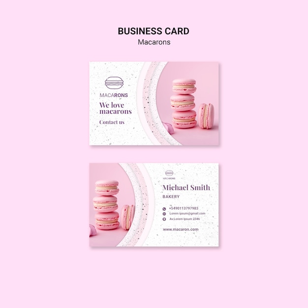 Free PSD pile of macarons business card template