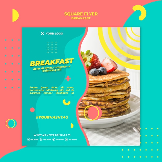 Free PSD pile of pancakes square flyer template