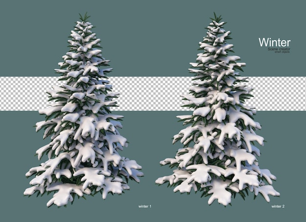 겨울에는 다양한 크기의 소나무 프리미엄 PSD 파일