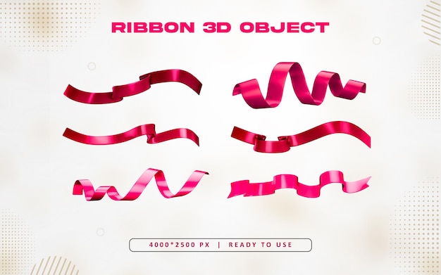pink 3d ribbon set illustration