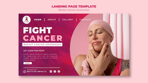 Free PSD pink breast cancer landing page template