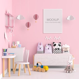 Розовая детская комната с рамным макетом Premium Psd