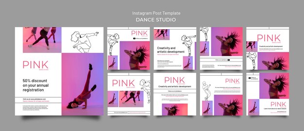 ピンクのダンススタジオクラスのInstagramの投稿コレクション
