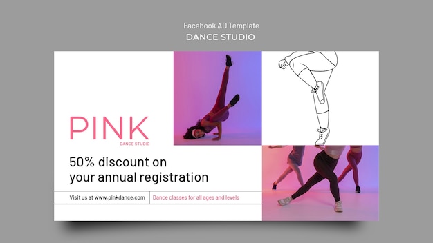 Free PSD pink dance studio classes social media promo template