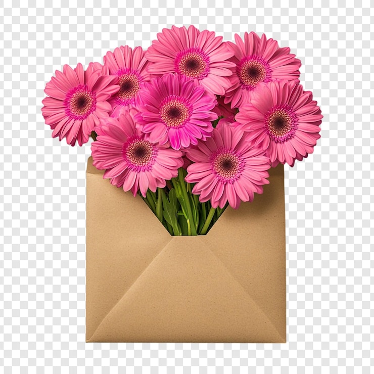 मुफ़्त PSD pink gerbera daisies in a brown envelope a delightful floral surprise