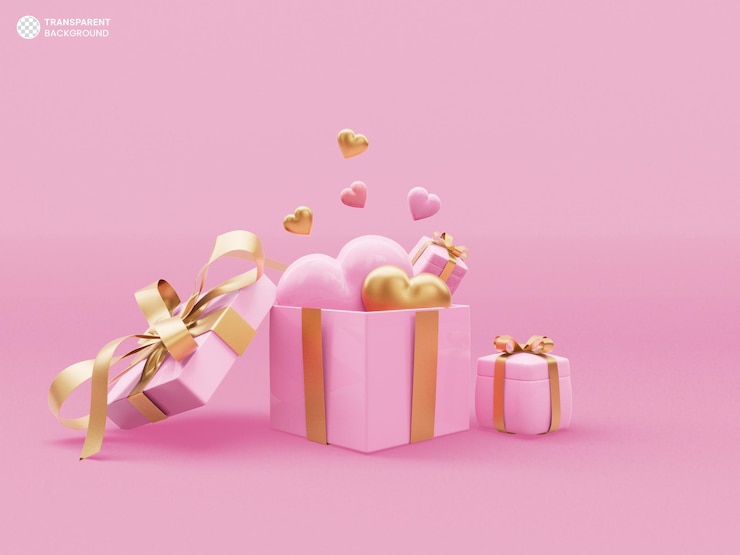 無料PSD 愛の心のアイコン 3 d レンダリングとピンクのギフト ボックス