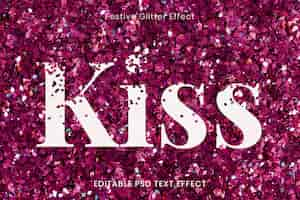 Free PSD pink glitter kiss editable text effect template psd