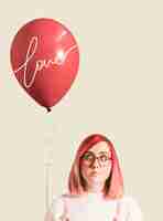 Free PSD pink haired girl with a balloon