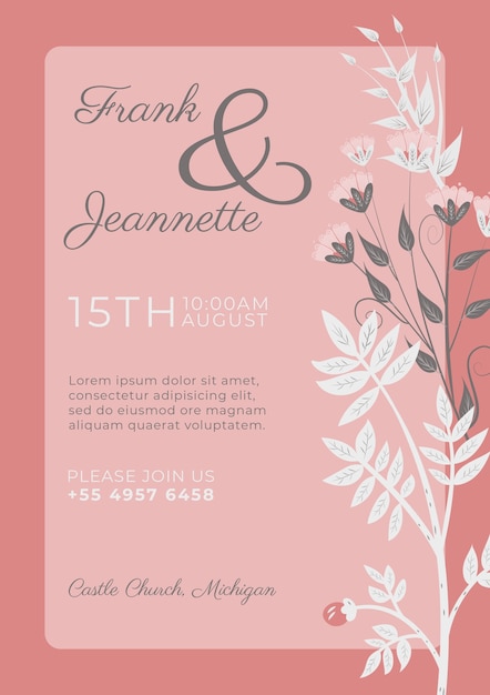 pink invitation with white ornamental flowers template