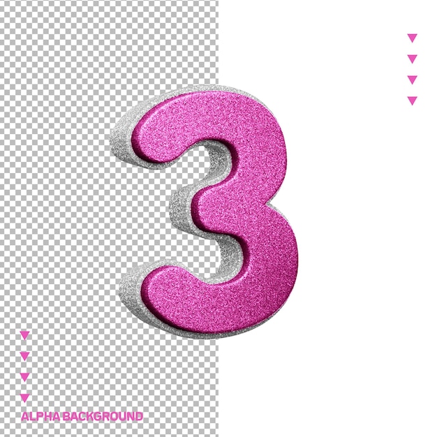 Free PSD a pink number 3 is on a pink background