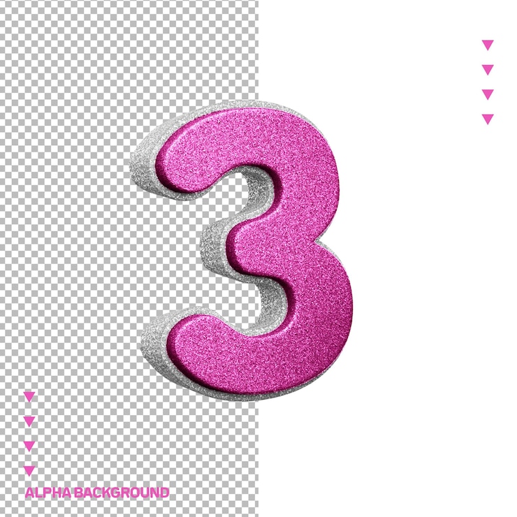 無料PSD ピンクの背景にピンクの数字 3 が描かれています