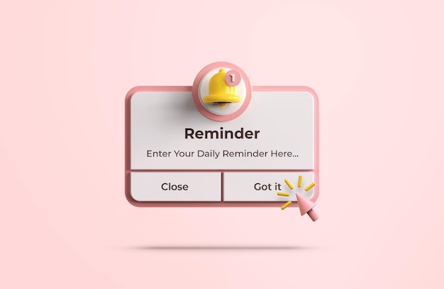Pink reminder in 3d design mockup