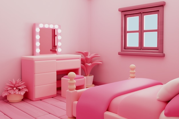 PSD gratuito illustrazione di rendering in 3d della stanza rosa