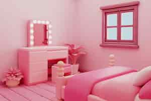 Free PSD pink room 3d rendering illustration