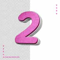 Free PSD a pink and silver glittery number 2 is on a pink and white background