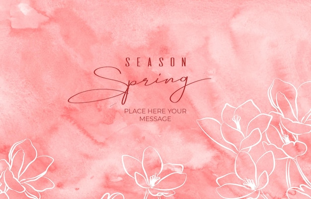 PSD gratuito uno sfondo acquerello rosa con fiori e le parole stagione primavera