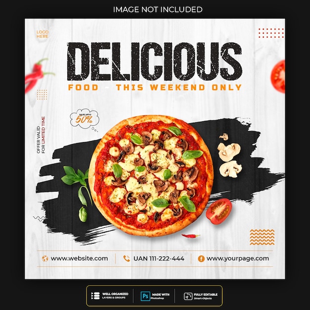 피자 음식 소셜 미디어 배너 게시물 템플릿