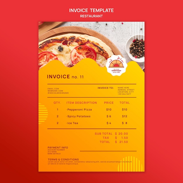 Free PSD pizza restaurant invoice template