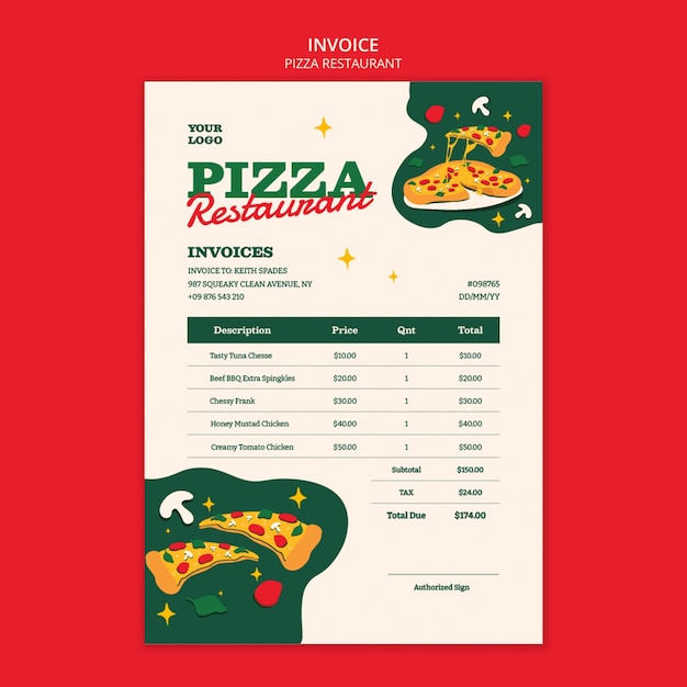 Free PSD pizza restaurant invoice template