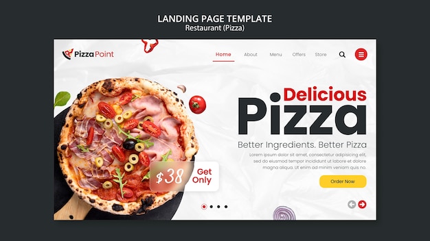 PSD gratuito modello di landing page del ristorante pizza