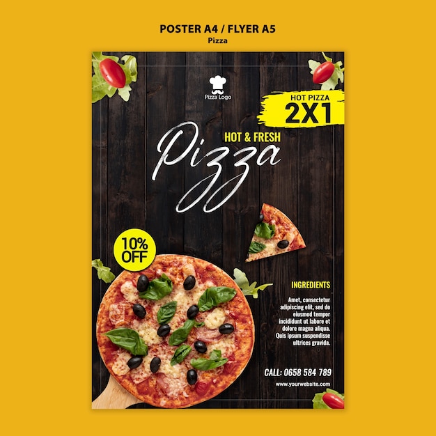 PSD gratuito modello di poster ristorante pizzeria