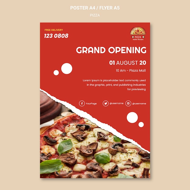 PSD gratuito modello di poster ristorante pizzeria